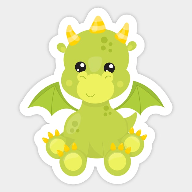 Cute Dragon, Green Dragon, Little Dragon, Magic Sticker by Jelena Dunčević